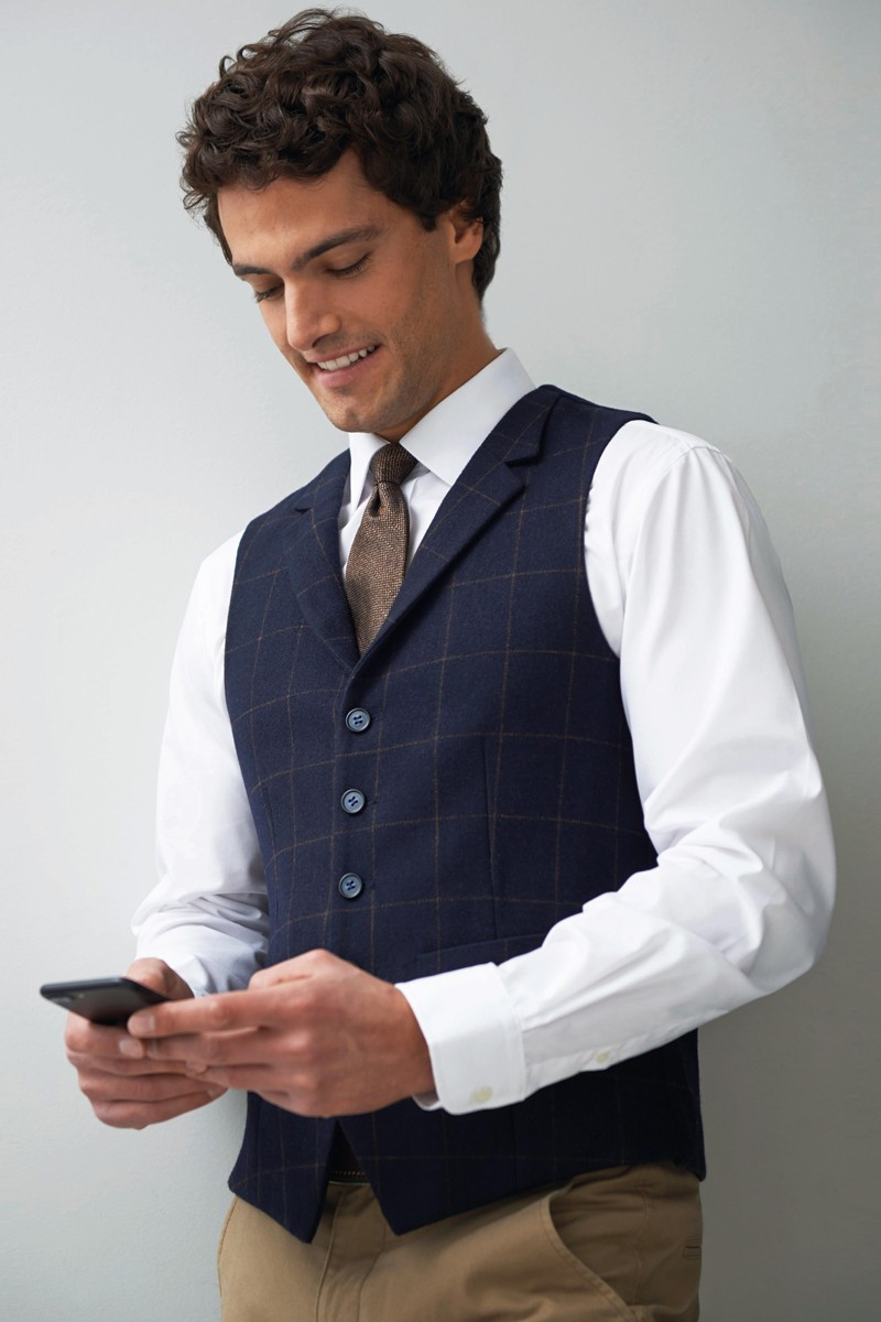 Memphis Men Waistcoat checkered navy blue | Beauty Street