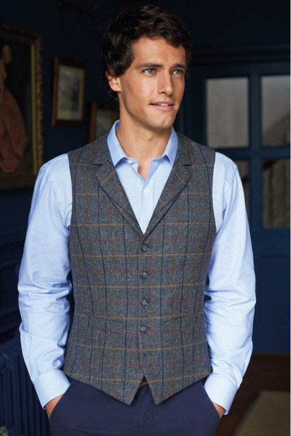 Gilet da uomo, Memphis, colore: grigio-marrone, a quadri | Beauty Street