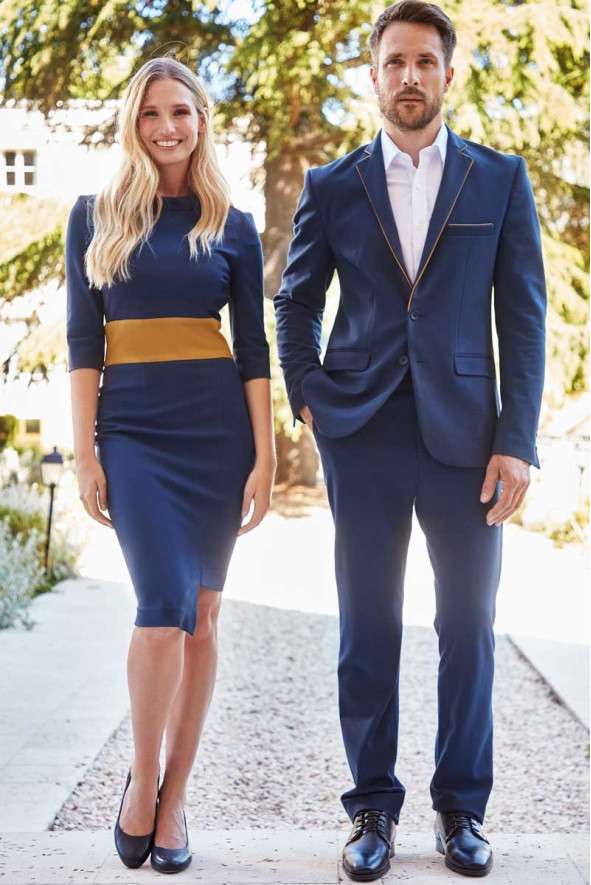 Angelina Dress navy blue-ochre | Beauty Street
