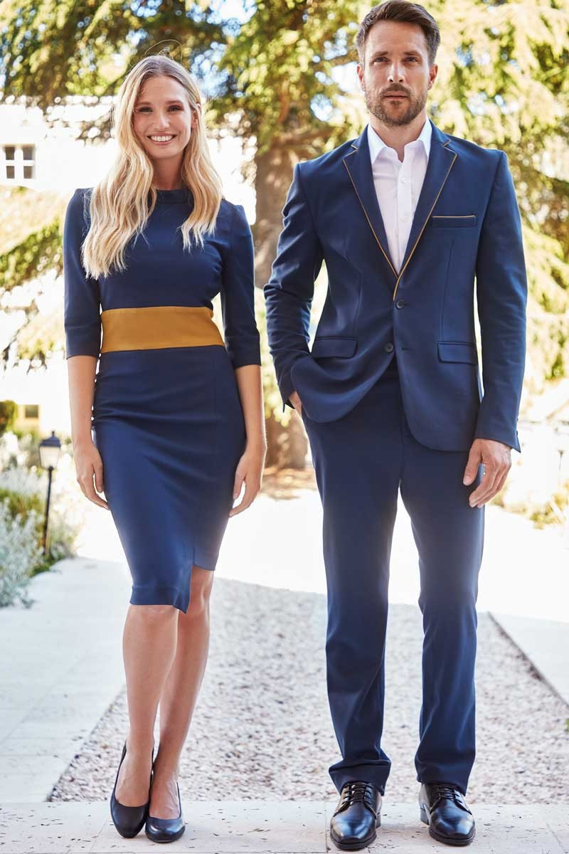 Angelina Dress navy blue-ochre | Beauty Street