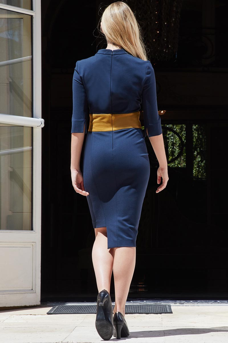 Angelina Dress navy blue-ochre | Beauty Street