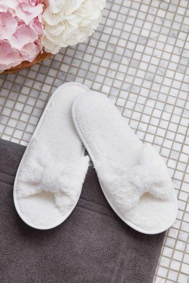 Confort ladies' open-toe terry cloth knot slippers white 1