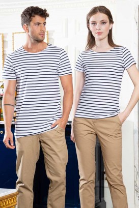 Borneo women's striped t-shirt white with navy blue stripes 1