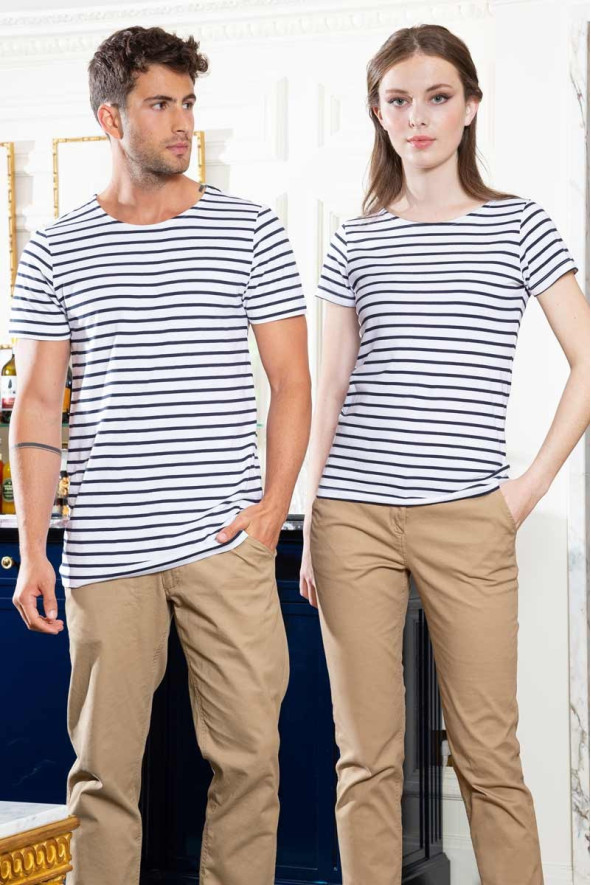 Maglia marinara, a maniche corte, da uomo, Bornéo, colore: bianco, blu navy | Beauty Street
