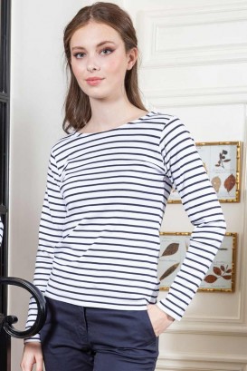 Atlantic women's striped t-shirt white with navy blue stripes 1