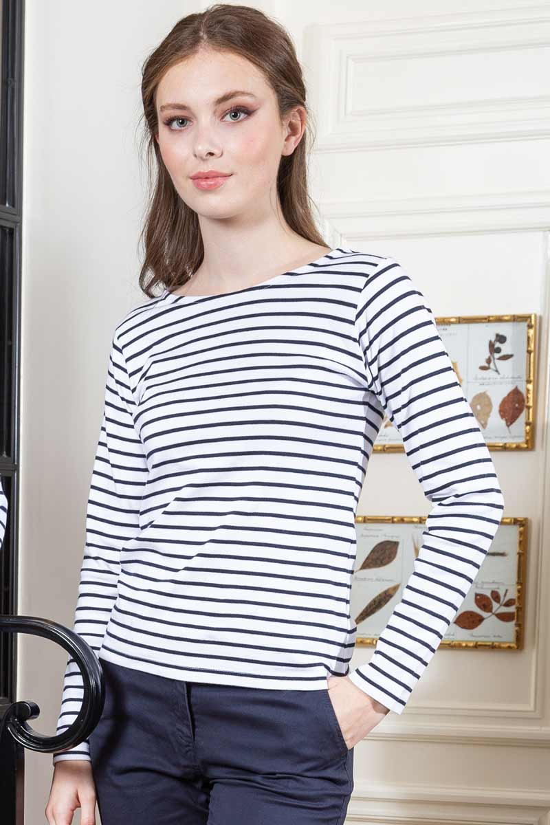 Atlantic women's striped t-shirt white with navy blue stripes