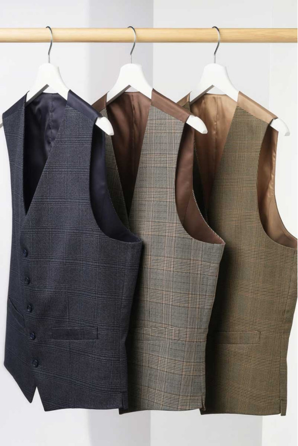 Men's grey checkered professional hospitality vest - Emilio vest
