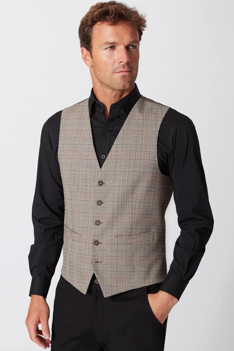 Gilet da abito, da uomo, a quadri, Emilio, colore: grigio | Beauty Street