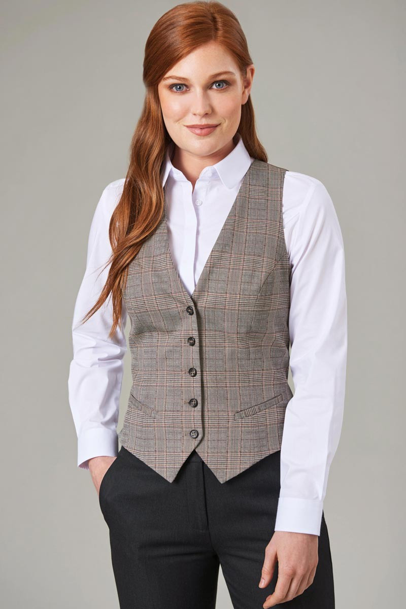 Gilet femme gris à carreaux professionnel hôtellerie - Gilet Olivia