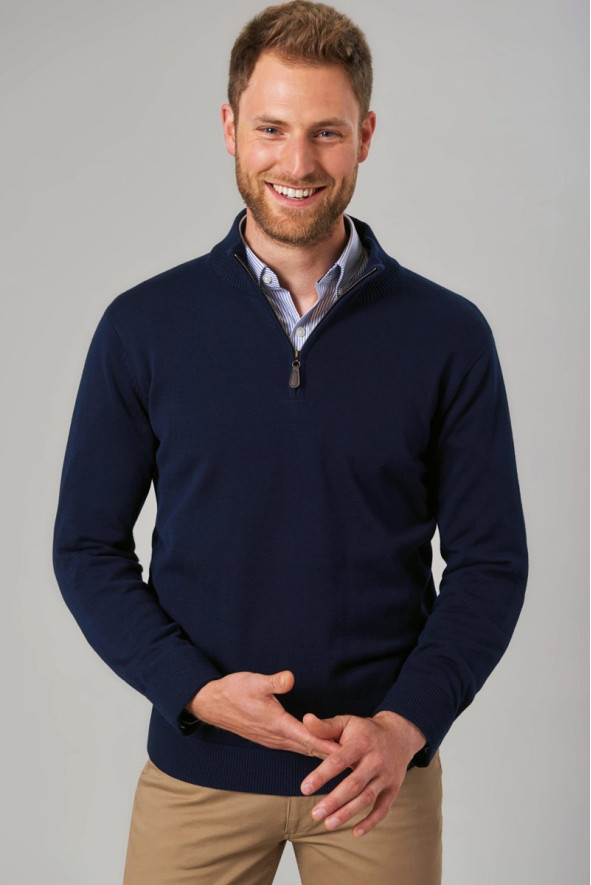 Pull con scollo, con zip, da uomo, Dallas, colore: blu navy | Beauty Street