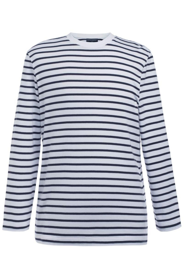 Amos Men’s White and Navy Striped Long-Sleeve Sailor Shirt