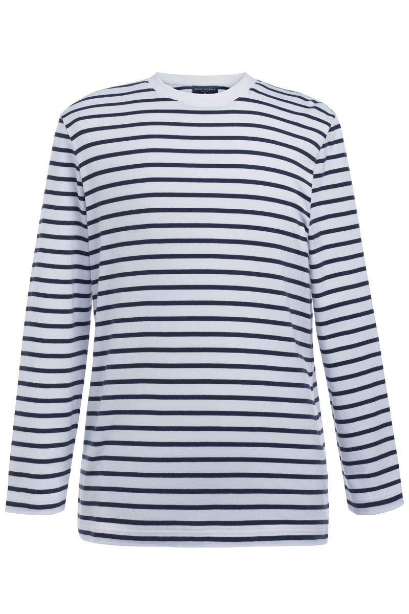 Amos Men’s White and Navy Striped Long-Sleeve Sailor Shirt