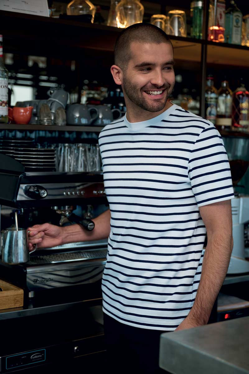 Maglia da Uomo a Righe Bianche e Blu Navy Maniche Corte Edmund