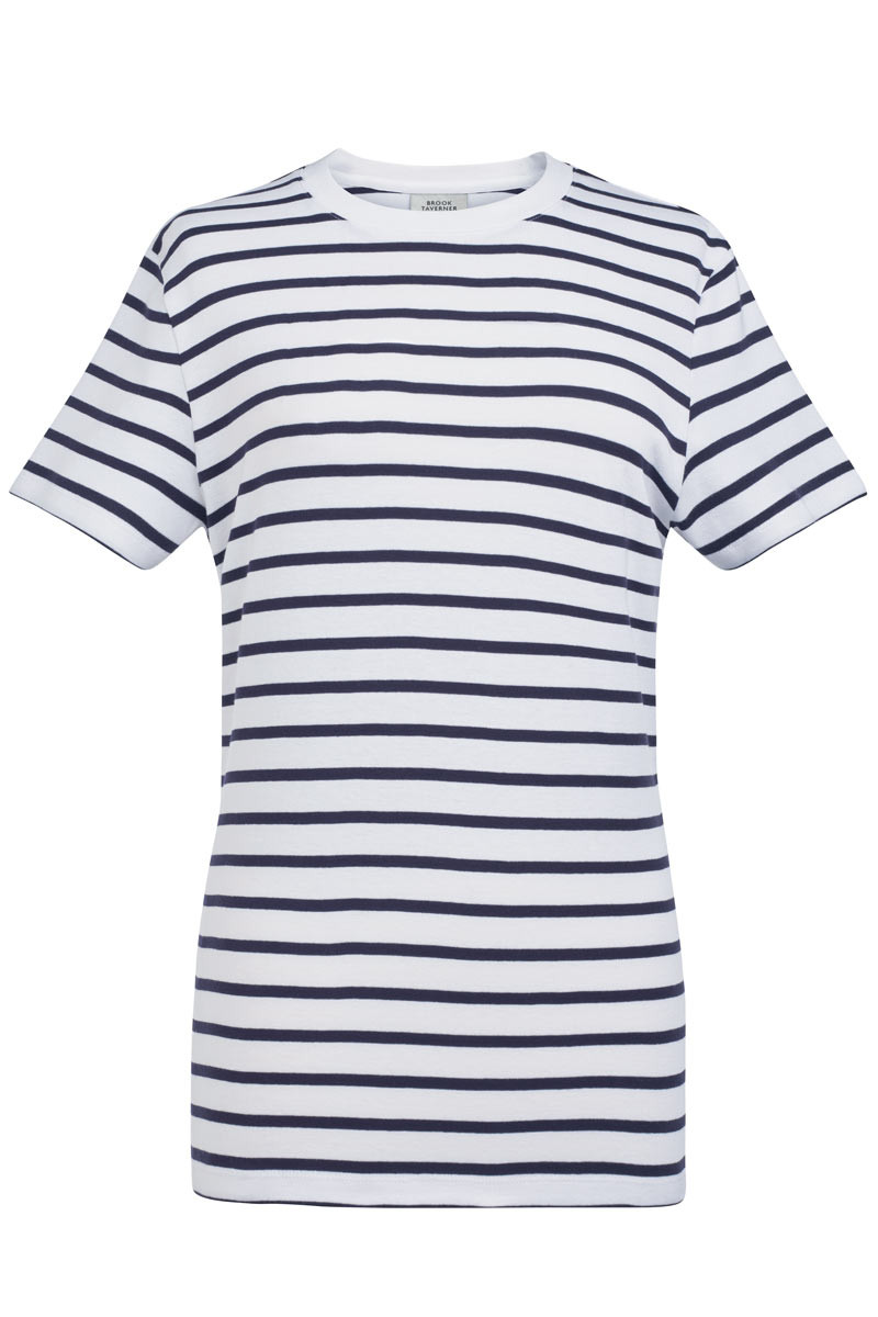 Katy Women’s White and Navy Striped Short-Sleeve Sailor T-Shirt