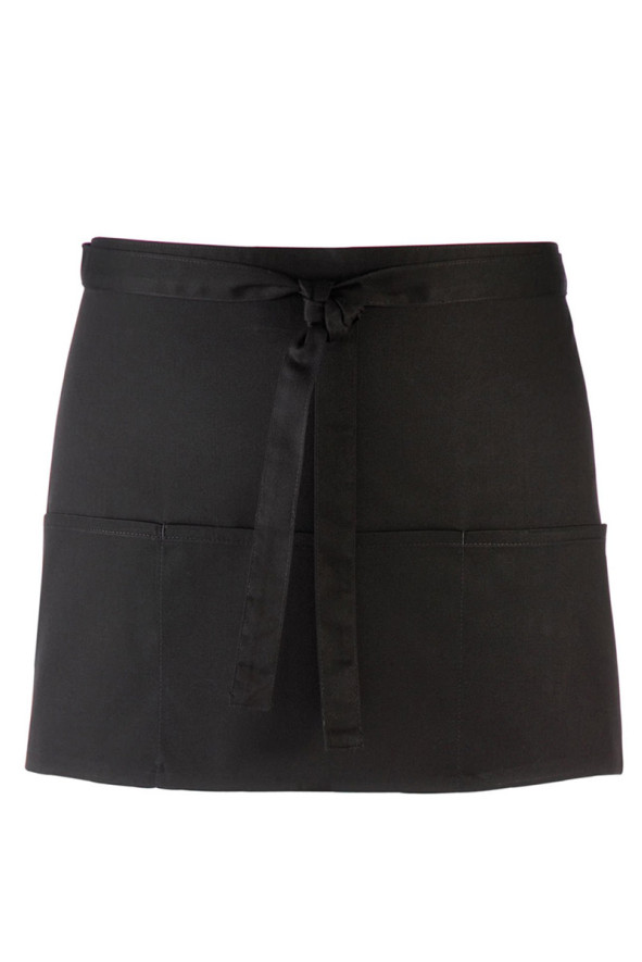 Unisex short black apron with 3 pockets
