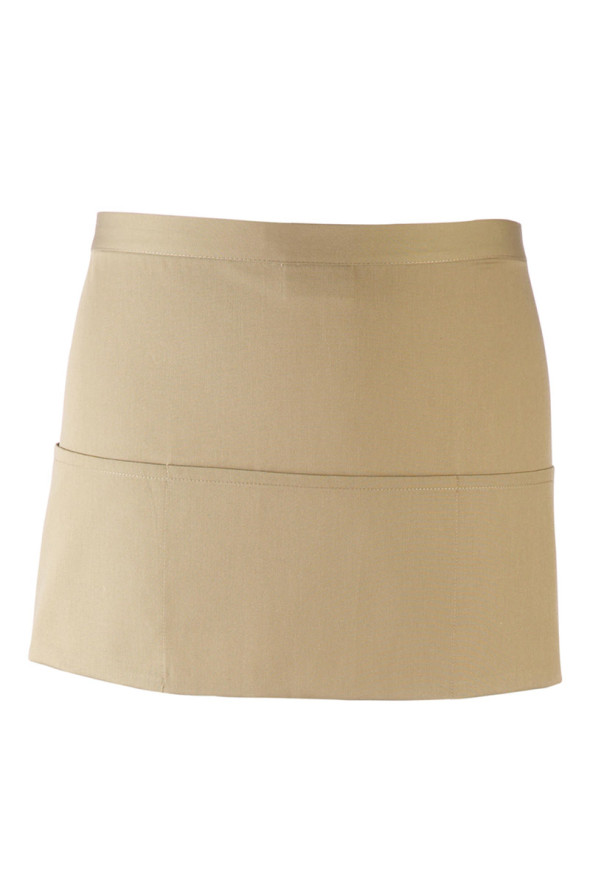 Short Unisex Beige Khaki Apron with 3 Pockets