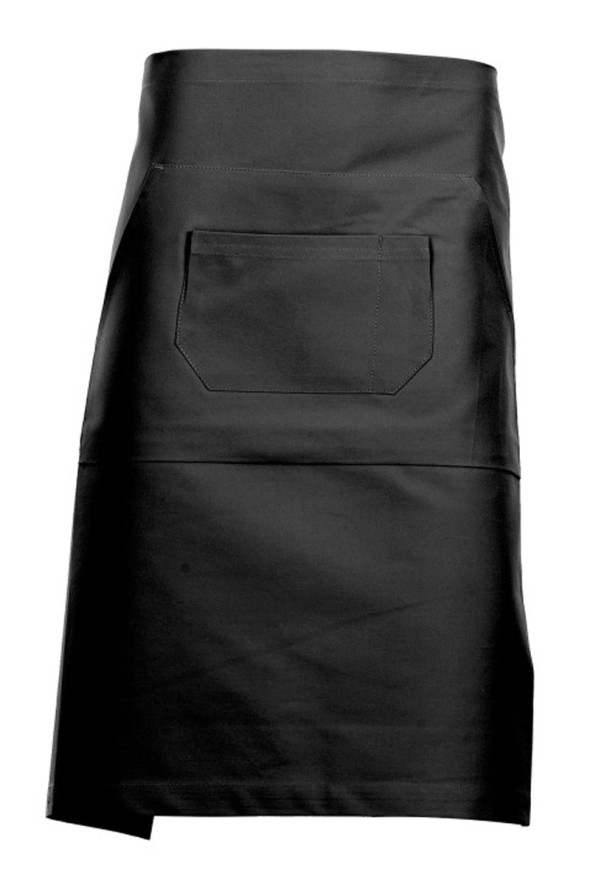 Multi-pocket mid-length black apron