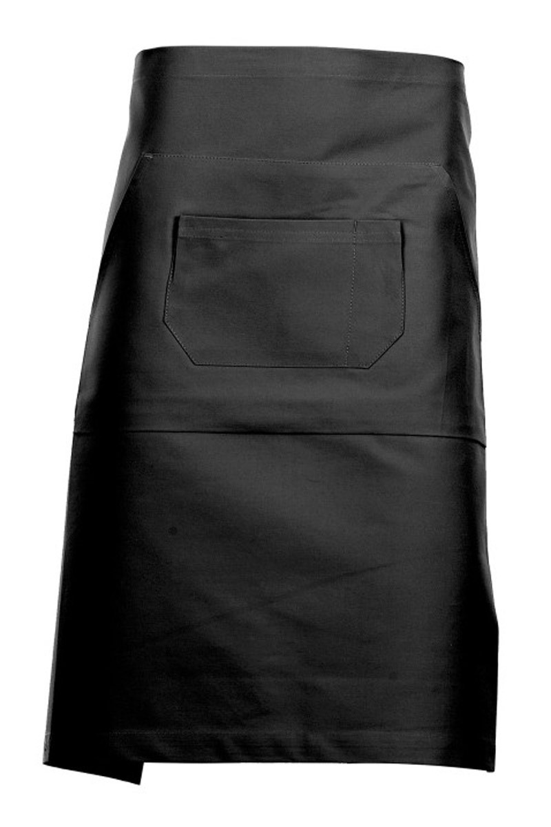 Multi-pocket mid-length black apron