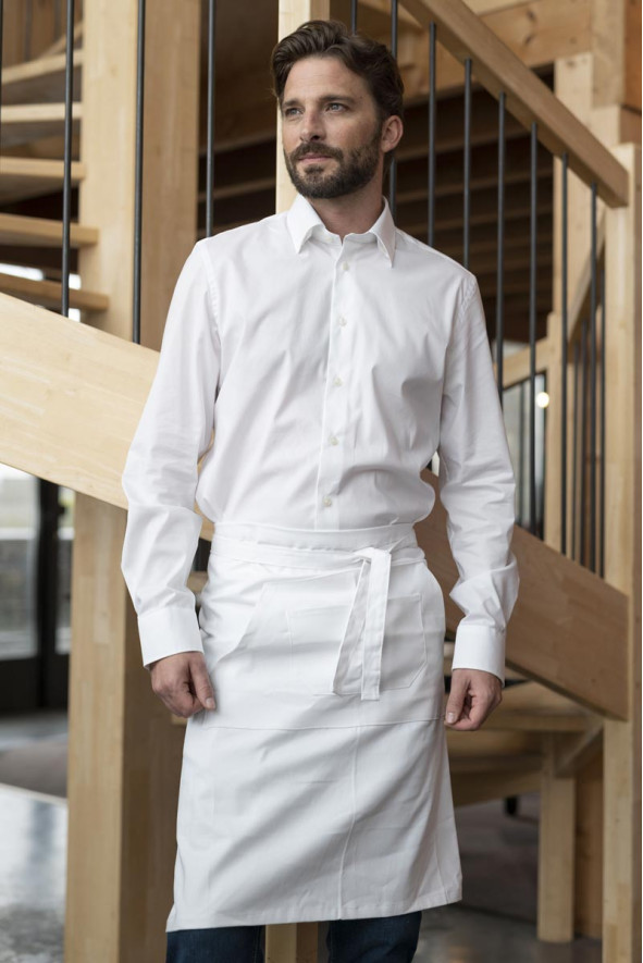 Multi-pocket mid-length white apron