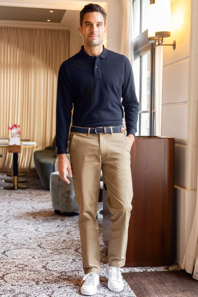 Polo blu navy da uomo a maniche lunghe Josh