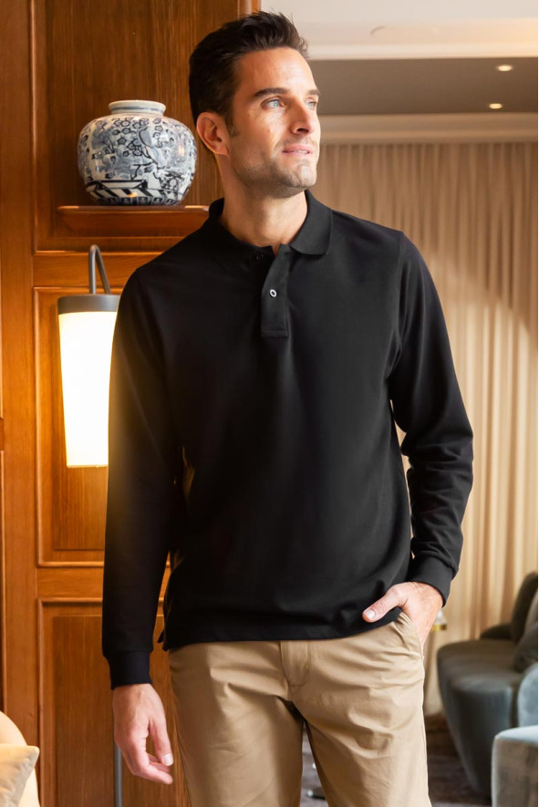 Polo nera da uomo a maniche lunghe Josh