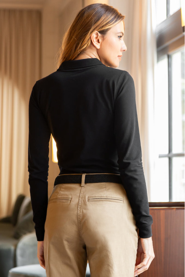 Mary women's black long sleeve polo shirt