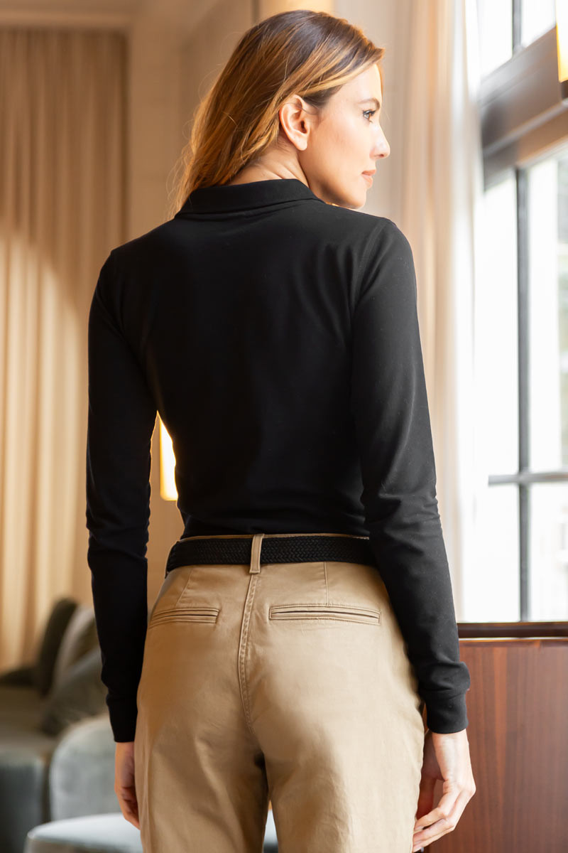Mary women's black long sleeve polo shirt