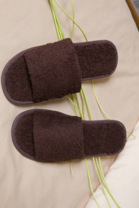 Confort ladies' open-toe terry cloth slippers chocolate 1