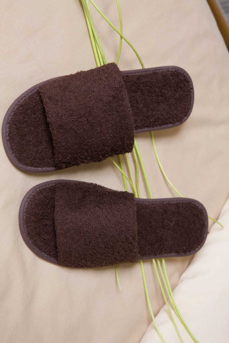 Confort ladies' open-toe terry cloth slippers chocolate