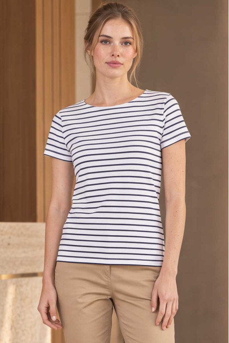 Maglia marinara, da donna, Bornéo, colore: bianco-blu navy | Beauty Street